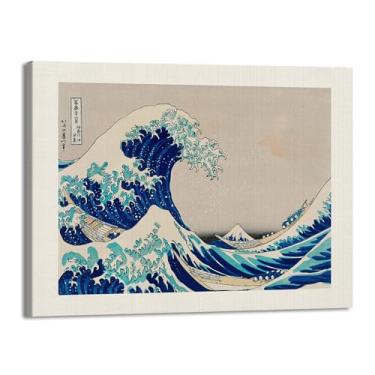 Imagem de Galeria japonesa impressões de arte de parede vintage onda Ukiyo-e pôster Katsushika Hokusai Kanagawa pintura em tela sala de estar decoração de casa (SKU1,27.9x35.6 cm = (28x35 cm), emoldurado (tela