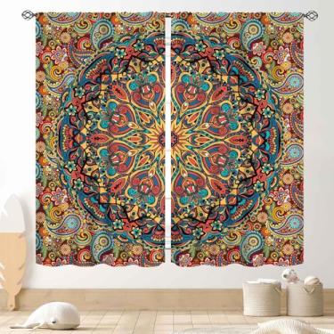 Imagem de Cortinas de mandala hippie, medalhão indiano trippy boho paisly decoração de arte estética colorida laranja para janela, tratamentos para quarto, sala de estar, cozinha, banheiro, 2 painéis, 213 x 213