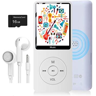 Imagem de Leitor de MP3, leitor de música com cartão micro SD de 16 GB, alto-falante/reprodução de foto/vídeo/rádio FM/gravador de voz/leitor de e-book, suporta até 128 GB