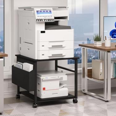Imagem de Lerliuo Suporte grande para impressora com prateleira de armazenamento, 60 x 50 x 58 cm, mesa de impressora industrial para escritório em casa, suporte de carrinho de impressora com rodas bloqueáveis