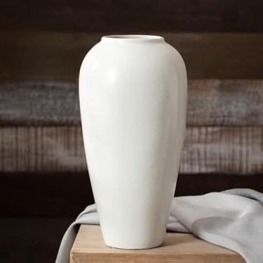 Imagem de Vaso grande de cerâmica branca, 34,5 cm de altura, minimalista, nórdico, japondi, rústico, vintage, moderno, feito à mão, para mesa, casamento, sala de estar, estante de livros, escritório, casa