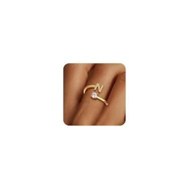 Imagem de Eaciy Anéis de ouro para meninas e mulheres - Anéis delicados banhados a ouro 14K com letras ajustáveis, presentes para meninas adolescentes, presente de aniversário para meninas, sem manchas, Latão