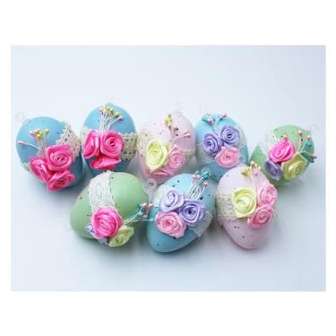 Imagem de Outus 16 peças de enfeites de árvore de páscoa bola enfeites de pendurar ovos de páscoa vintage floral ovo coelho decoração rústica mini retro ovos salpicados coelho pendurado decoração primavera