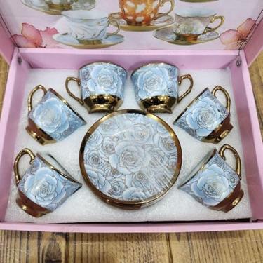 Imagem de Xícara de café kit com 12 peças de Cerâmica em porcelana1(Flor Azul)