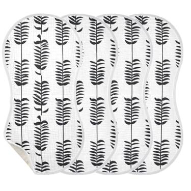 Imagem de Wassud Panos de musselina com padrão de espinha de peixe preto, 1 pacote com babadores de algodão, toalha de rosto, absorventes e macios para arrotos para meninos e meninas recém-nascidos