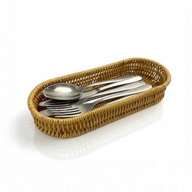 Imagem de Dealpoli Cesta de armazenamento de vime, cestas de vime para armazenamento, suporte de talheres de vime tecido à mão, bancada pequena, para festa, cozinha, colher de mesa, facas, garfo, talheres