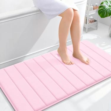 Imagem de OLANLY Tapete de banho listrado de espuma viscoelástica 111 x 61 cm, tapetes absorventes super macios, secagem rápida, tapetes de chuveiro laváveis na máquina, tapete de banho, acessórios de decoração