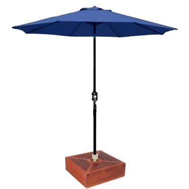 Imagem de Kit Ombrelone Guarda Sol 3m Articulado Azul com Base Revestida Madeira Jardim Piscina Praia - AMZ