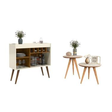 Imagem de Aparador Buffet Adega Bar Odin + Conjunto Mesa Apoio e Lateral Classic