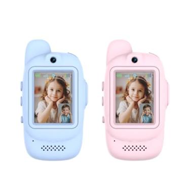 Imagem de Walkie Talkies de vídeo para crianças, pacote com 2 walkie-talkies de vídeo recarregáveis, de longo alcance, ideal para jogos em família, ao ar livre, acampamento, caminhadas (rosa e azul A)