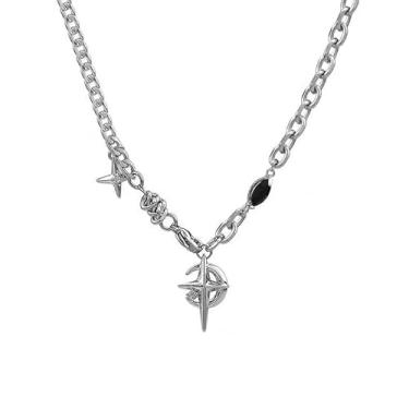 Imagem de Colar com pingente de moda para mulheres, colar de corrente de cobra redondo com estrelas de quatro pontas adequado para várias ocasiões e uso diário