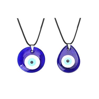 Imagem de Conjunto de colar com pingente de olho turco de vidro azul da sorte corda de couro mão Hamsa para mulheres homens proteção Ojo oração religiosa amuleto jóias, Vidro, Vidro
