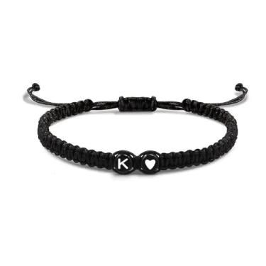 Imagem de Pulseira de corda trançada de acrílico ajustável simples com letras gravadas - Presente unissex para qualquer ocasião, Medium, Acrílico, Sem Pedra Preciosa