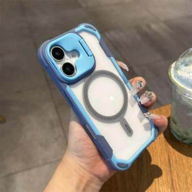 Imagem de HJZSZX Capa de celular luxuosa transparente à prova de choque com proteção magnética e capa traseira para iPhone 16 Pro Max (para iPhone 16 Pro Max/azul-celeste)