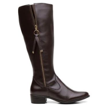 Imagem de Bota Montaria Couro Feminino Cano Alto Zíper Lateral Moda Inverno Elegante Salto Baixo-Feminino