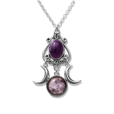 Imagem de ANGLEQUEEN Colar gótico preto vermelho roxo lua acessórios de bruxa para mulheres jóias góticas Halloween colar emo colares de cristal vampiro, Metal, Sem Pedra Preciosa