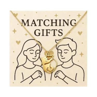 Imagem de Zurlcdye Colar de gato para mulheres, abraço, recortado para casal, pingente fofo, corrente delicada, colar moderno para dia dos namorados, aniversário, joias, acessórios, presentes, Aço inoxidável