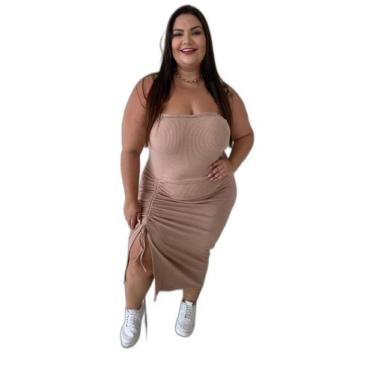 Imagem de Vestido Mide sem alça Canelado Tamanho Plus Sizes, Nude