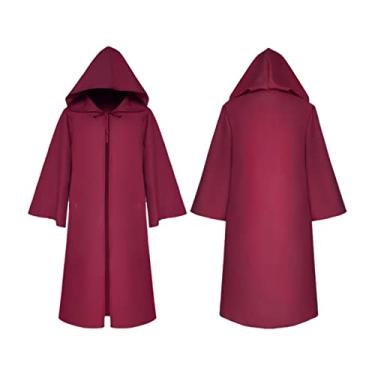 Imagem de Manto com Capuz de Halloween Capa Unissex para Crianças Fantasia Role Cosplay Longa Trajes Góticos Roupa Fora Sólido Adereço Festa Medieval Festival P