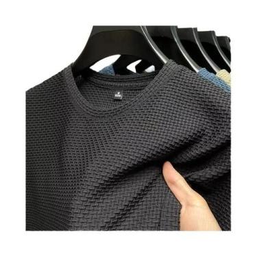 Imagem de Camiseta Masculina De Malha De Seda Gelada Com Gola Redonda E Manga Cu