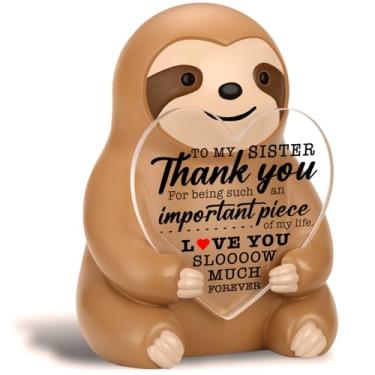 Imagem de akeke Sister Gifts Estatueta de preguiça, irmã preguiça positiva, 7,5 cm, decoração de mesa de resina com placa acrílica de coração inspirador, presente de aniversário de amizade motivacional para