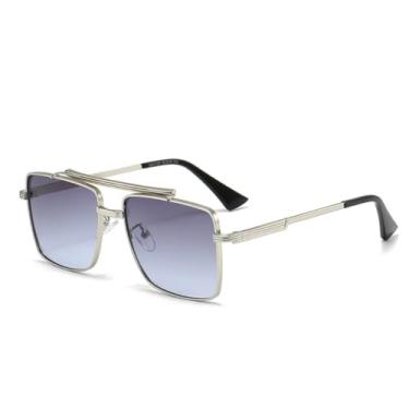 Imagem de HPIRME Óculos de luxo em metal com proteção UV 400, estilo vintage, para homens e mulheres, armação grande (yin-huilan)