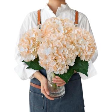 Imagem de JINWOE 4 peças de flores artificiais azuis para decoração de centro de casamento de dama de honra, arranjo de festa em casa (creme)