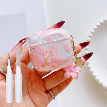 Imagem de Faneiy Capa para AirPods Pro 2/Pro 1 geração floral transparente com chaveiro de concha pérola com kit de limpeza estética fofa moderna à prova de choque TPU capa protetora para AirPod Pro-Pink