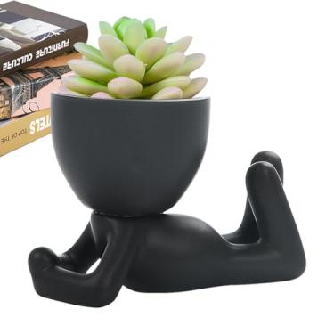 Imagem de Plantador de rosto, Vasos de cerâmica para suculentas com orifícios de drenagem, Vaso de flores decorativo de design simples para cozinha, banheiro, quarto, sala de estar