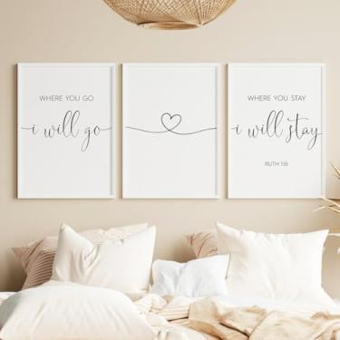 Imagem de Pôster impresso em tela 3 Pieces Where You Go I Will Go Where You Stay I Will Stay R-uth 1:16 para decoração de quarto principal com moldura interna de madeira