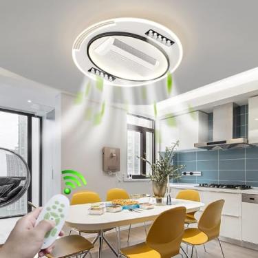 Imagem de Ventilador de teto moderno sem pás com luzes e controle remoto, 6 velocidades, dimerizável de 3000K a 6500K, com luminária LED integrada para quarto, ilha de cozinha, sala de jantar e sala d