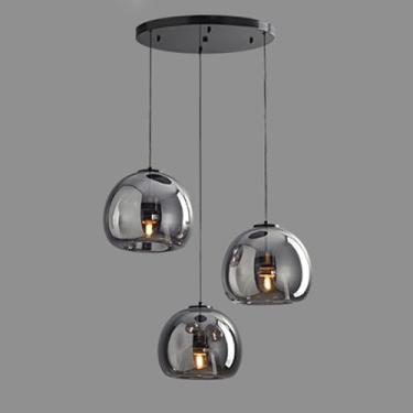Imagem de Lustre suspenso com 3 lâmpadas, estilo cluster, para sala de jantar, escada, altura ajustável, moderno, com cúpula de vidro, ideal para ilha de cozinha, café e hall de entrada.