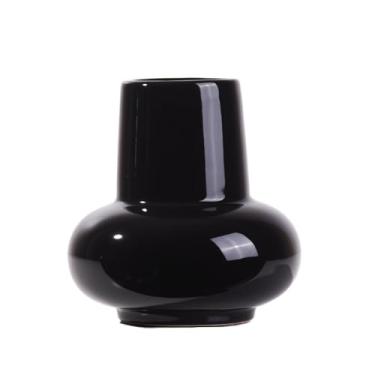 Imagem de KEG801302 Vasos para flores preto/branco brilhante vaso de cerâmica arranjo de sala de estar arranjo de flores decoração geométrica casa simples vaso decorativo doméstico (preto)