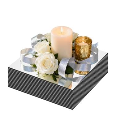 Imagem de Pacote com 16 peças centrais quadradas espelhadas para mesas, centros de mesa de espelho de acrílico de 20 cm, bandejas quadradas de acrílico espelhadas, placas de vela espelhadas para decorações de