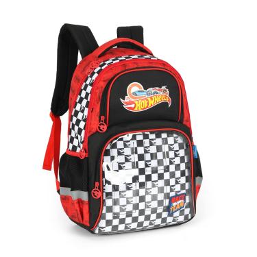 Imagem de Mochila Hot Wheels Luxcel Escolar Juvenil Estampa Xadrez Corrida
