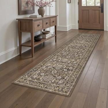Imagem de WondRg Tapete de corredor vintage lavável marrom 5 x 20 cm para sala de estar, longo, floral, antiderrapante, tapete moderno, resistente a manchas, tapete para corredor, cozinha, escada, quarto