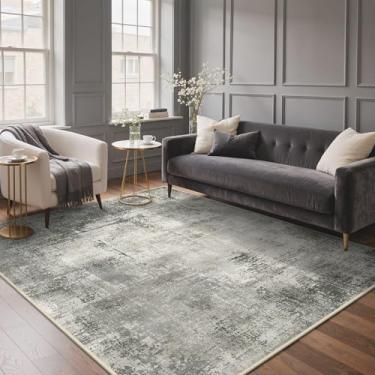 Imagem de GENIMO Tapetes de área de 20 x 25 cm para sala de estar, tapetes antiderrapantes laváveis na máquina, tapete com estampa vintage leve para quarto, sala de jantar, escritório em casa, cinza envelhecido