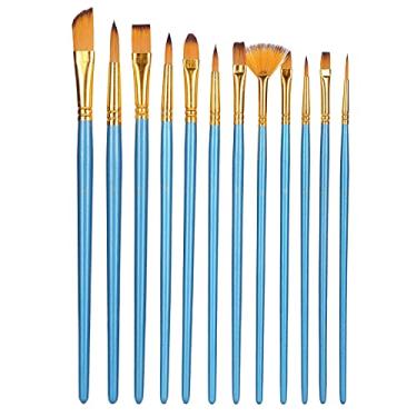 Imagem de CUOFYUNL 12 unidades conjunto de pincéis de nylon escovas de cabelo para pintura a óleo/acrílico/aquarela/guache (Azul)