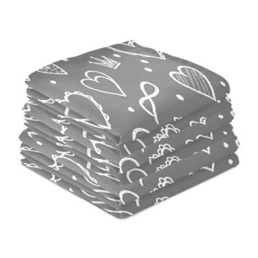 Imagem de Wassud Panos de prato de cozinha Chalk Hearts pacote com 6 panos de prato macios com laço para pendurar toalha de mão de secagem rápida super absorvente toalhas de chá de mesa decorativas 71 x 45 cm