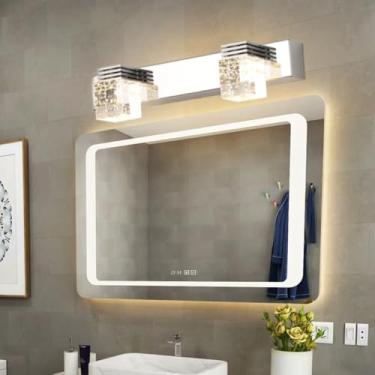 Imagem de Luminária de parede LED para espelho de banheiro, 6-12W, luz branca fria 6000K/quente 3000K, moderna, para maquiagem, prateada (luz quente, 2 lâmpadas)