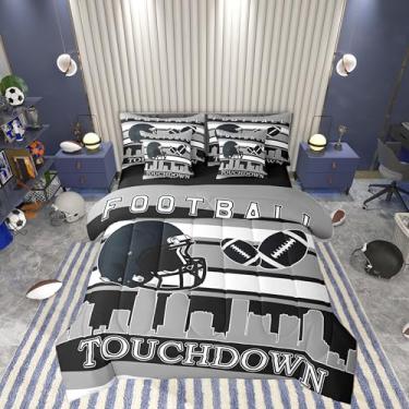 Imagem de Castle Fairy Jogo de cama queen de futebol americano, 7 peças, fãs de futebol (Foxborough), jogo de cama cinza para competição de rúgbi (edredom + elástico + lençol de cima + 2 fronhas + 2 fronhas de