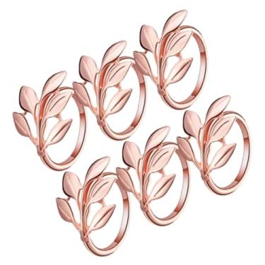 Imagem de Fockety 6 Anéis de Guardanapo, Porta-guardanapos Estilo Folha de Metal para Decoração de Mesa, Com Aparência Sofisticada, Perfeito para Jantar de Festa de Casamento de Natal, Uso Diário (Ouro rosa)