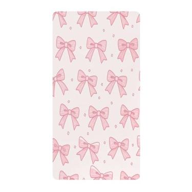 Imagem de Blueangle Lençol de berço padrão para berço infantil - Lençóis de algodão macio e respirável com laço de fita rosa (225)