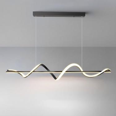 Imagem de Lustre LED moderno, luminária pendente linear nórdica, luminária suspensa para ilha de cozinha, lustre de teto para interiores, ideal para sala de jantar, cafeteria ou escritório, com altura