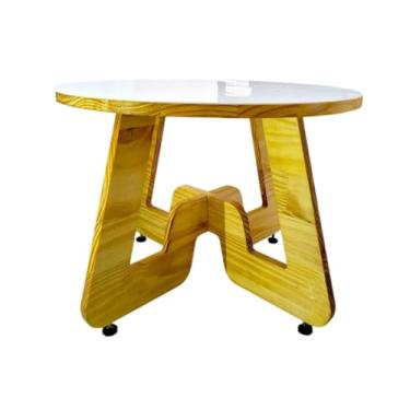 Imagem de Mesa de Centro Redonda Madeira Pinus Decoração Sala(Acrílico branco)