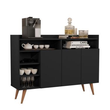 Imagem de Buffet Aparador 3 Portas Nichos Retro Celta Preto