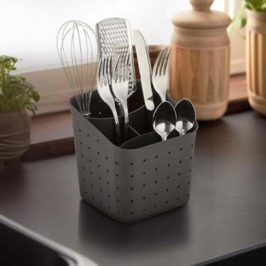 Imagem de Porta Talher com Divisórias Removível Suporte Escorredor Pia Cozinha -