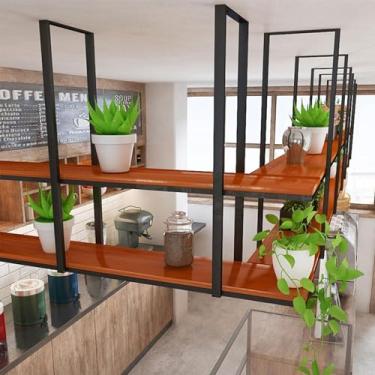 Imagem de Prateleiras flutuantes modernas - prateleira de teto de 2 camadas, rack de vinho para armazenamento de cozinha, organizador de madeira suspenso, suporte de plantas e flores para casa e bar (80 x 30 x