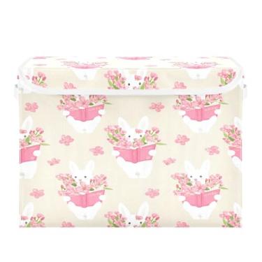 Imagem de SEHANY Cestas de armazenamento fofas de coelho de desenho animado com tampas, organizador de caixas de armazenamento de tecido para armário de roupas, cobertor de escritório, berçário, 42 x 32 x 30 cm