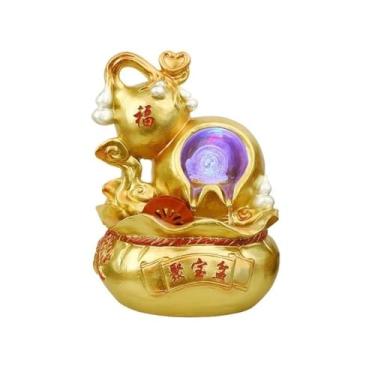 Imagem de Fonte de água de mesa Feng Shui cuia de roda atrai riqueza água corrente gera riqueza entrada sala de estar fonte de água de mesa bar pequenos ornamentos fonte de mesa (ouro)